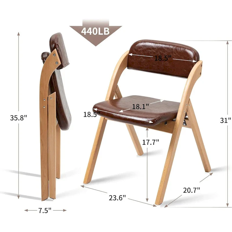Wooden Stackable Dining Folding Chairs with Padded Seats(Set of 2)