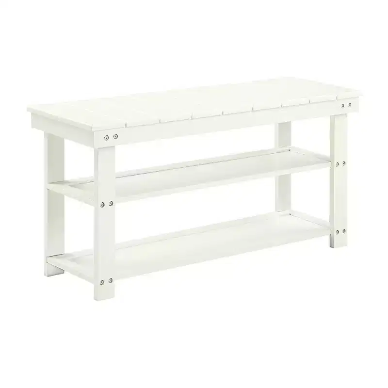 Oxford Utility Mudroom Bench with Shelves Ivory - Breighton Home: Solid Wood Legs, Entryway Seating