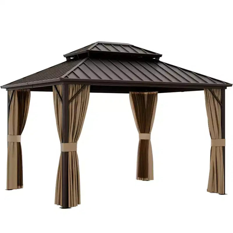 EAGLE PEAK Aluminum Double Hardtop Gazebo with Curtains and Netting