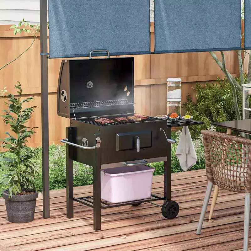 TUYOHW 21Portable Charcoal Grill with Wheels&Bottom Shelf ,BBQ Smoker Griller with Adjustable Vents on Lid for Picnic,Parties,Camping&Backyard,Black