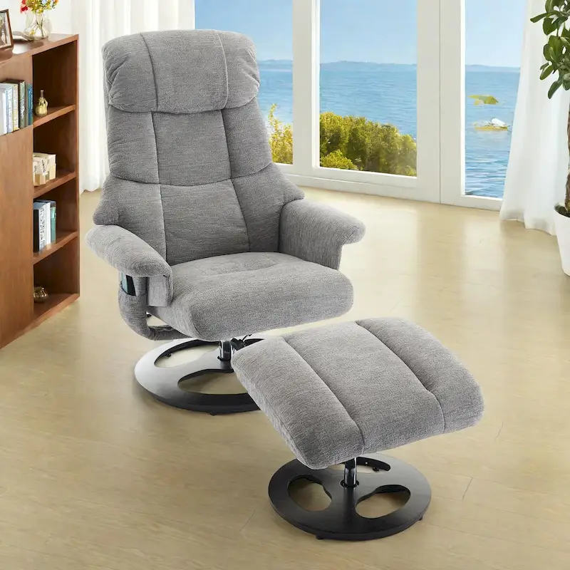 Chenille 360 Swivel Massage Recliner Chair with Ottoman, Massage and Heated Seat