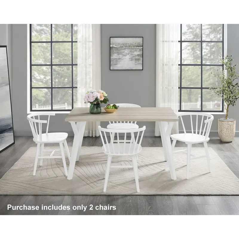 Roundhill Alwynn Wooden Spindle Back Dining Chairs, Windsor Chairs, Set of 2, White
