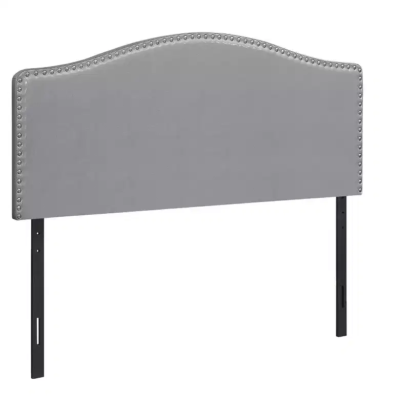 HomeRoots Gray Faux Leather Upholstered Arched Queen Headboard With Nail Head Trim