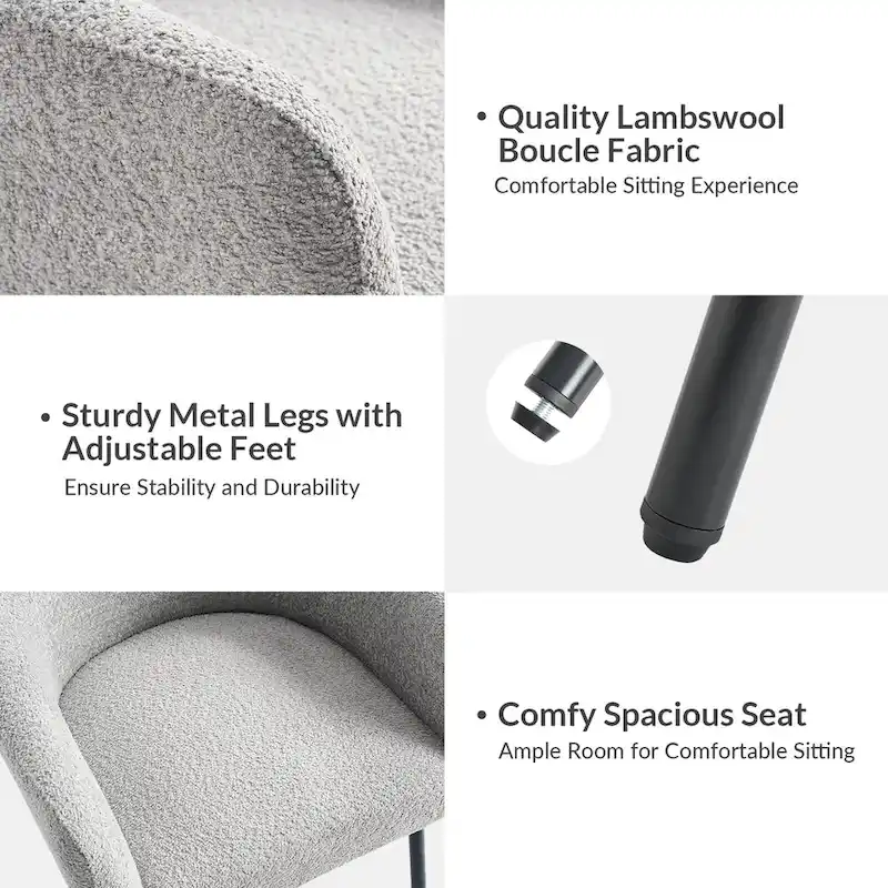 Amos Modern Boucle Dining Chair with Adjustment Feet