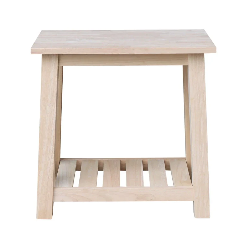 Solid Wood Side Table with Shelf