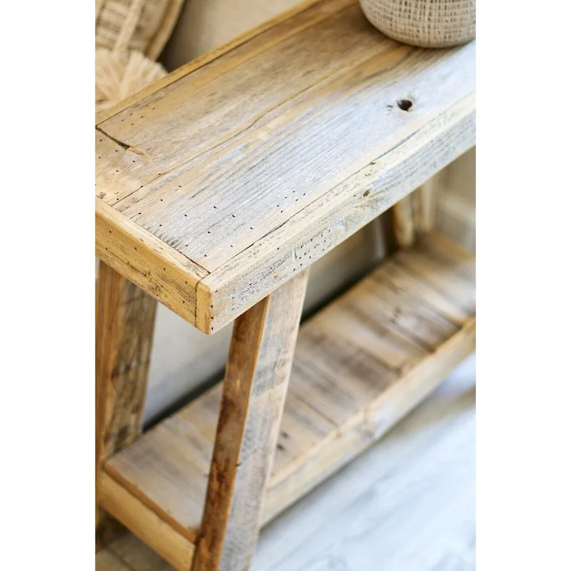 Natural Reclaimed Wood A-Frame Side Table – Rustic Style, Living Room Use