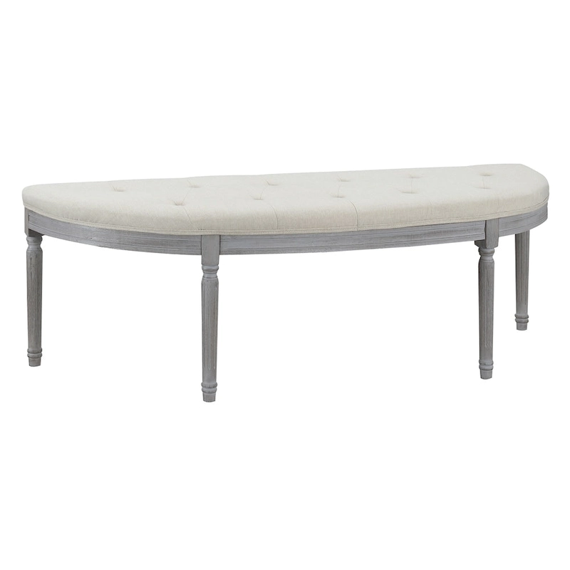 Coastal Tufted Beige Upholstered Wood Leg Bench