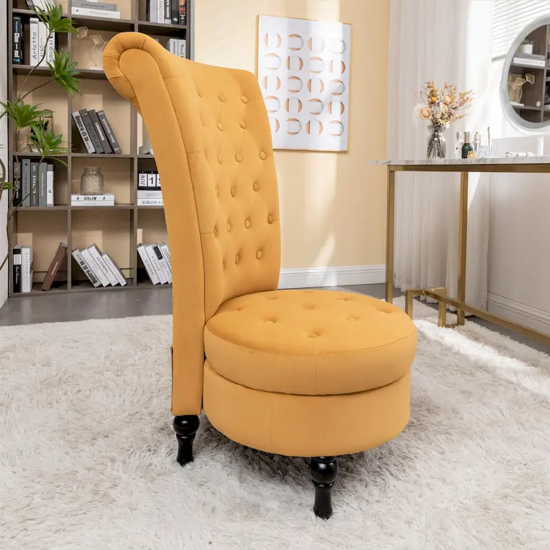 Velvet High Back Vanity Chair - Multiple Colors, Tufted Design, Single Seat