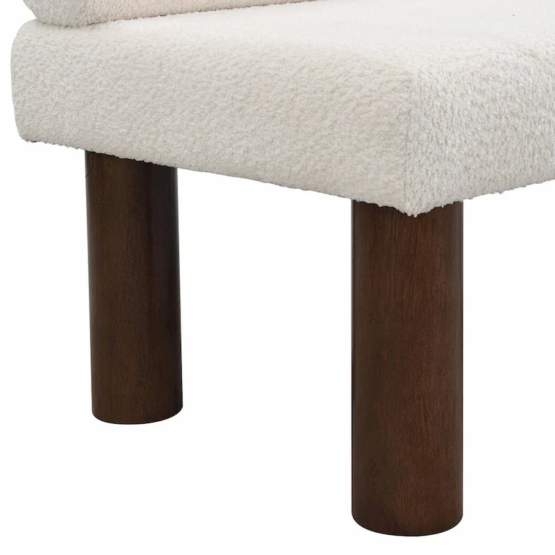 Grey Boucle Fabric Dining Bench with Backrest