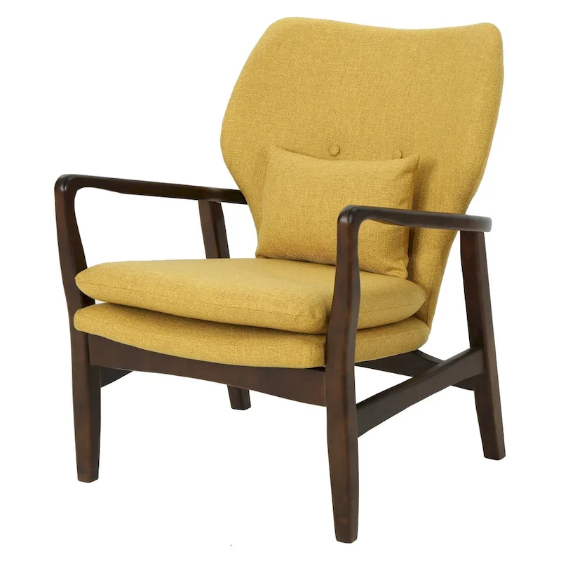Mid-Century Modern Club Chair, Button-Tufted, Birch Legs – Slate / Brown / Mustard / Salmon, Single