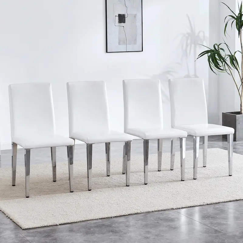 Dining Chairs Set of 4,Modern Kitchen & Dining Room Chairs,Faux Leather Cushion Seat Metal Legs