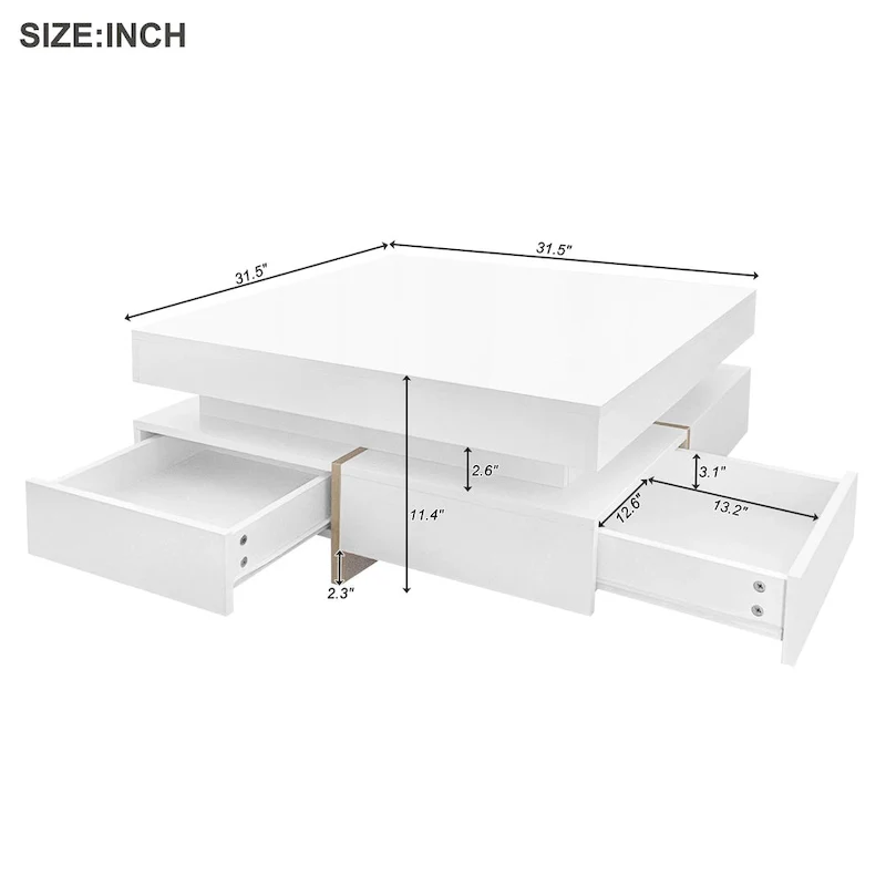 High Gloss Coffee Table with 4 Drawers - 2-Tier