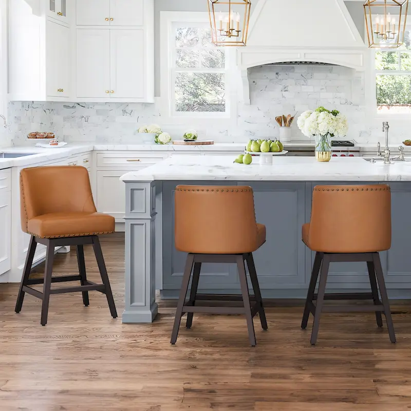 LUE BONA 26 in. Counter Height Bar Stools Upholstered Wood Frame Swivel Bar Stool with Farbic Seat Set of 3