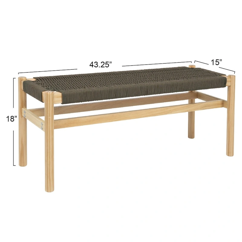 Fernway Solid Wood and Woven Rope Entryway Bench - 43.3 L x 15.0 W x 18.0 H