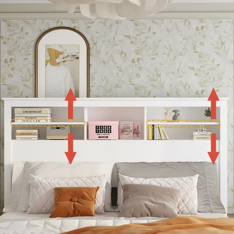 65W x 43H Bookcase Headboard With Light