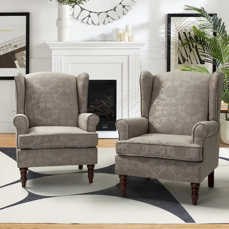 Epimethis Traditional Fabric Accent Armchair with Turned Legs Set of 2 by HULALA HOME