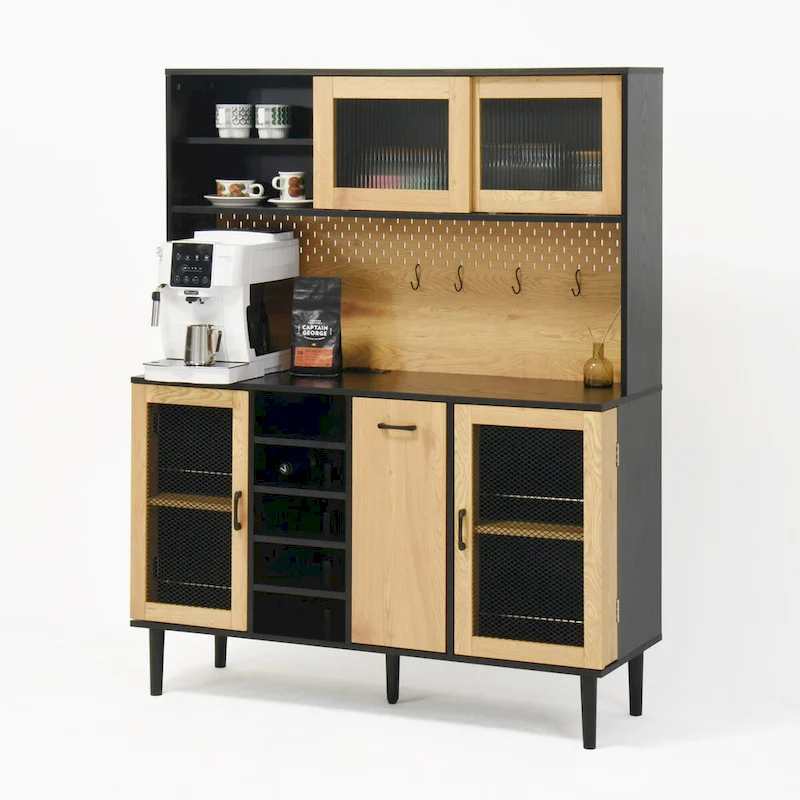 Farmhouse Coffee Bar Cabinet with Wine Rack