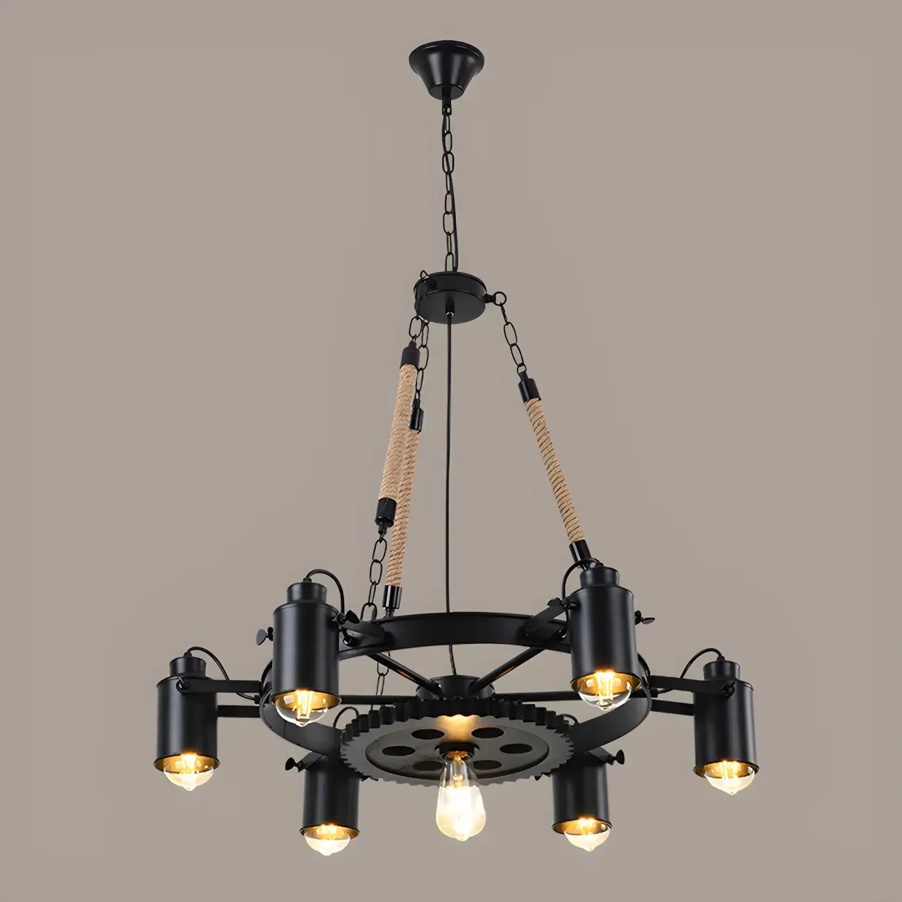 Industrial Chain Mount Black Iron Gear Shape Chandelier