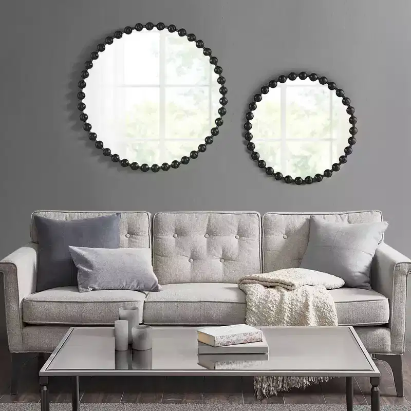 Round 27 Wall Mirror with Iron Metal Frame, Stylish Decorative Mirror for Bathroom, Bedroom, or Hallway-Panipeachy
