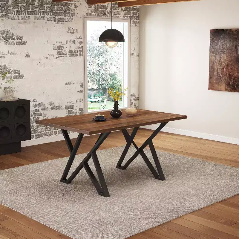 Okak 59IN Modern Rectangle Dining Table, Dinner Table with Stylish Metal Legs, Kitchen Table for Living Room, Dining Room, Kitchen, Walnut+black