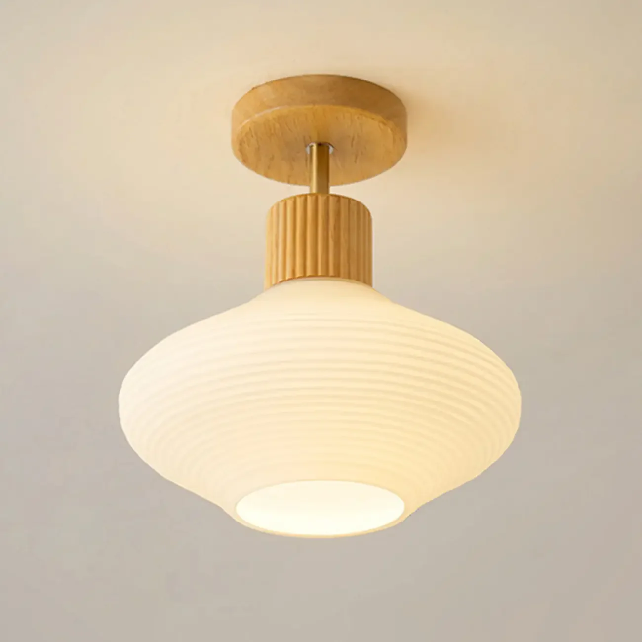 5 to 9 Inch Geometric Wooden Semi Flush Ceiling Light