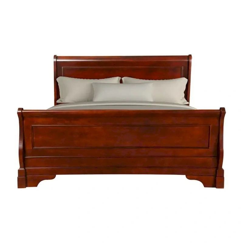 Verl Queen Size Bed, Classic Sleigh Panel Design, Rich Brown Poplar Wood