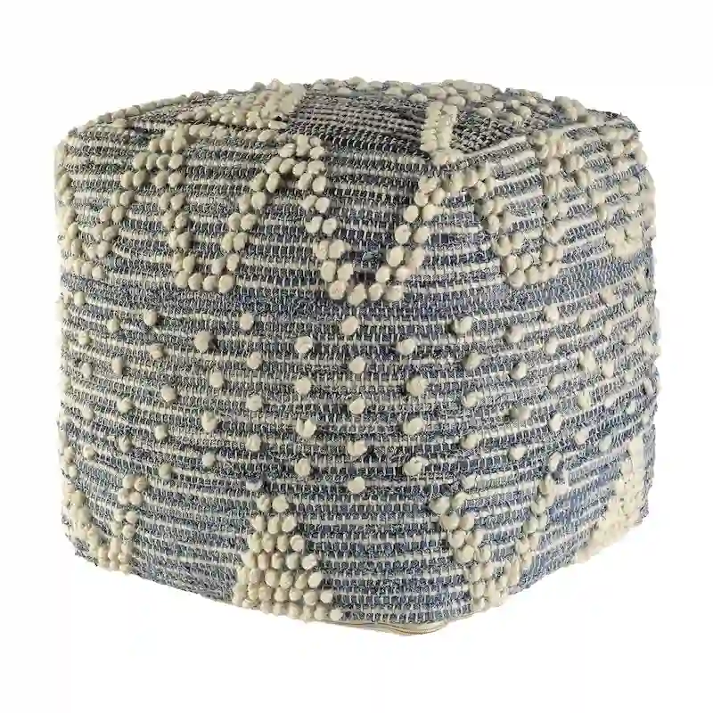 Blue Geometric Pouf Ottoman