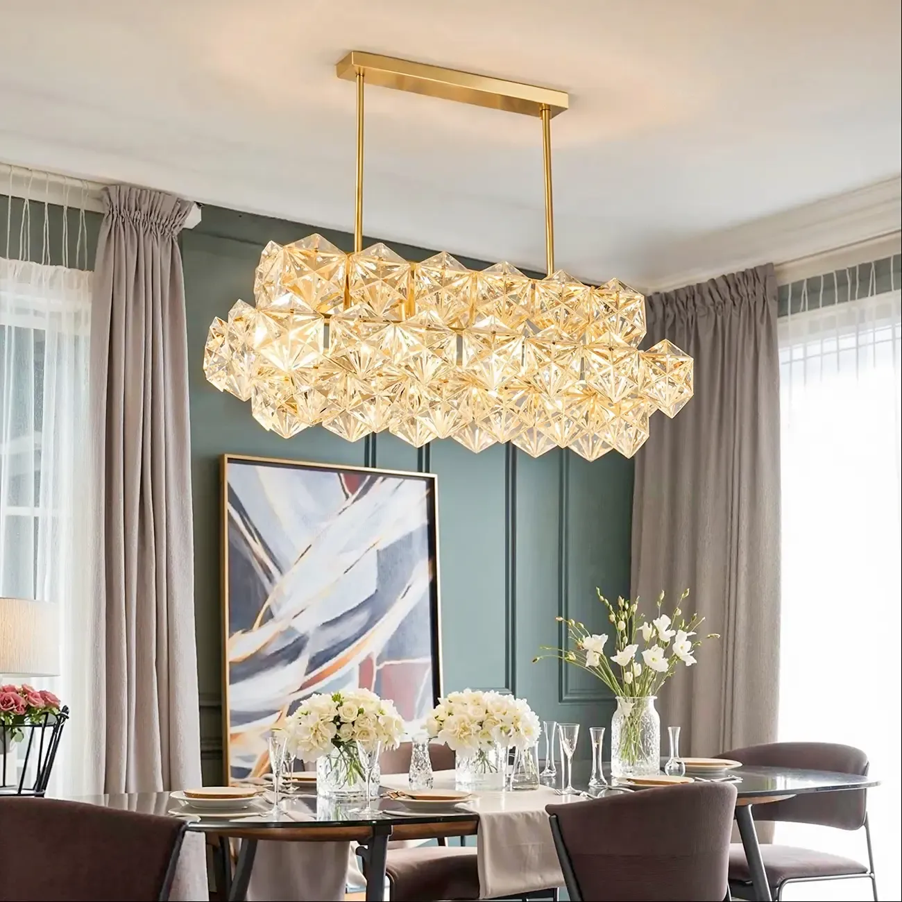 Kitchen Elegant Gold Crystal Pendant Light