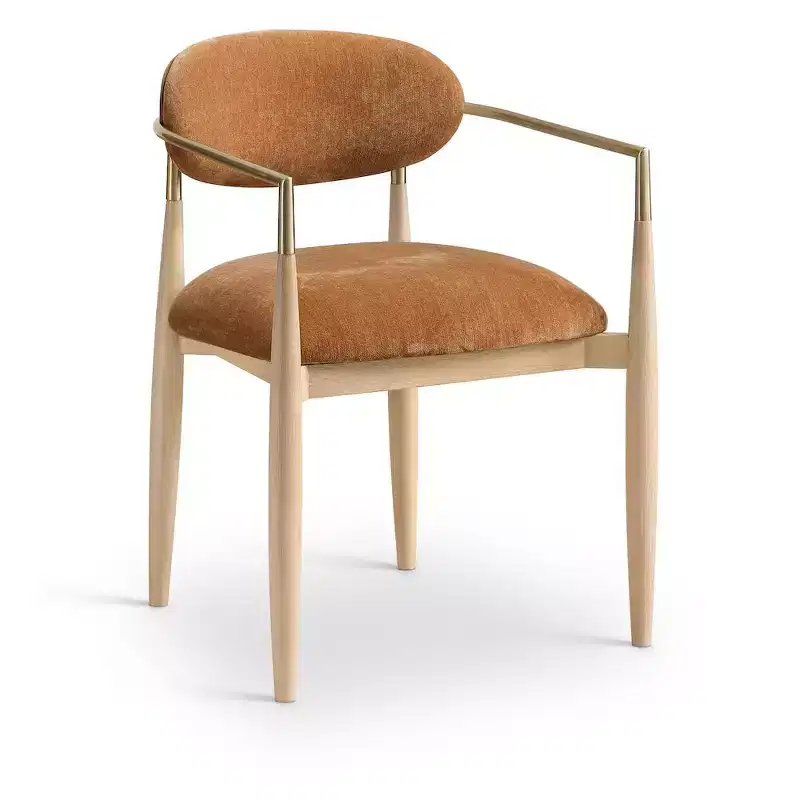Meridian Furniture Riccio Cognac Performance Fabric Upholstered Dining Arm Chair, Set of 2