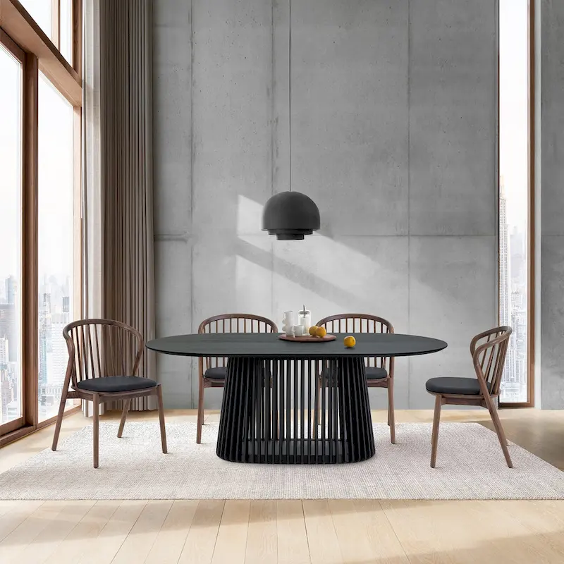 5-Piece Oval Dining Set | Round Table & 4 Upholstered Chairs, Modern Dining Room