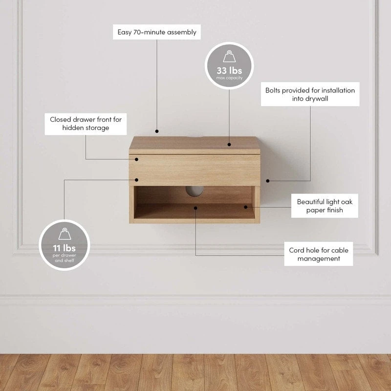 Modern Floating Bedside Nightstand