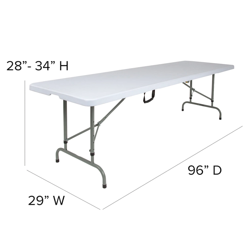 30W x 96L Adjustable Bi-Fold Granite White Plastic Table with Carrying Handle