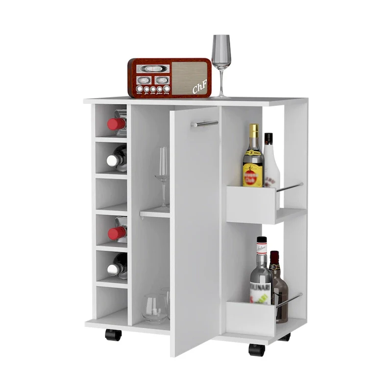 Woodland Bar Cart with Casters, Wine Rack and Open Shelf Black