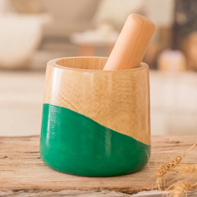 Novica Handmade Spicy Green Wood Mortar And Pestle