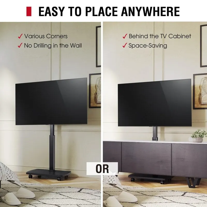 Black / Brown / White Rolling TV Stand with Height Adjustment & Swivel – Single