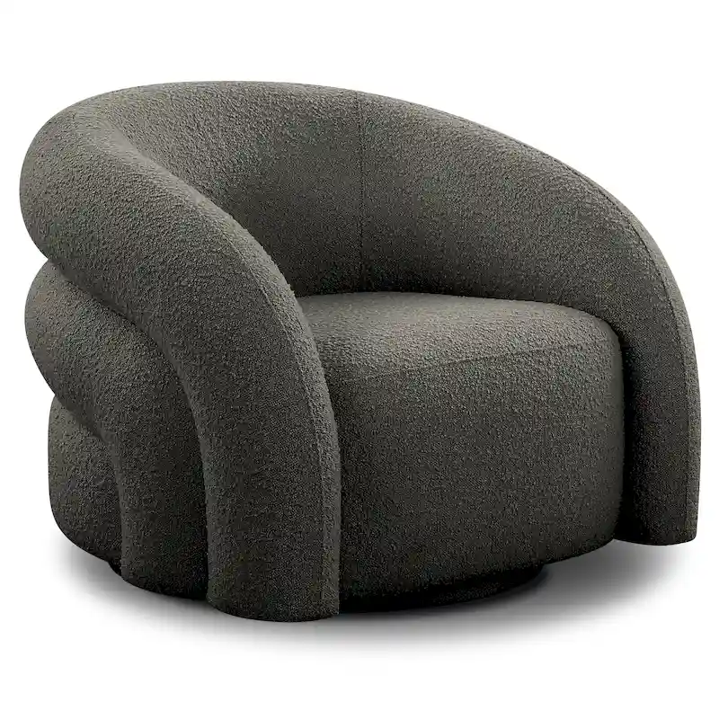Juniper Green/Ivory White Boucle Swivel Lounge Chair, 1-Seater