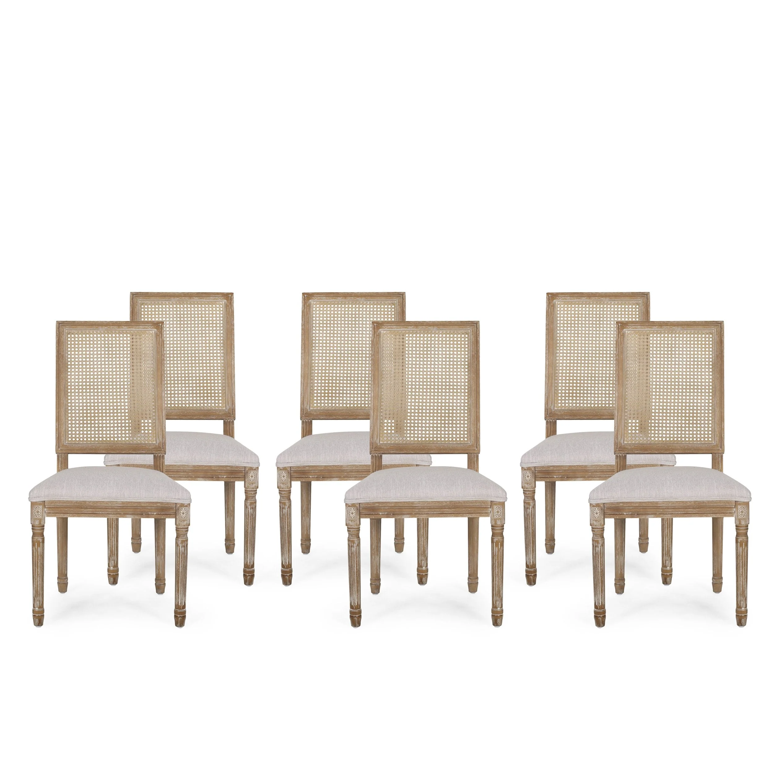 French Country Wood and Cane Upholstered Dining Chair (Set of 6) - NH794513