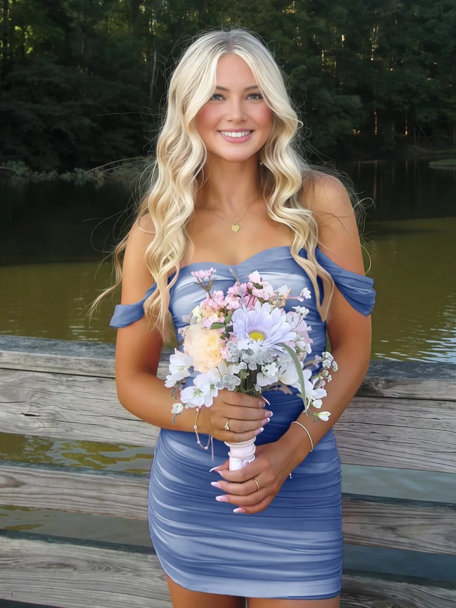 Ink Blue - Off The Shoulder Tulle Short Homecoming & Cocktail Dresses