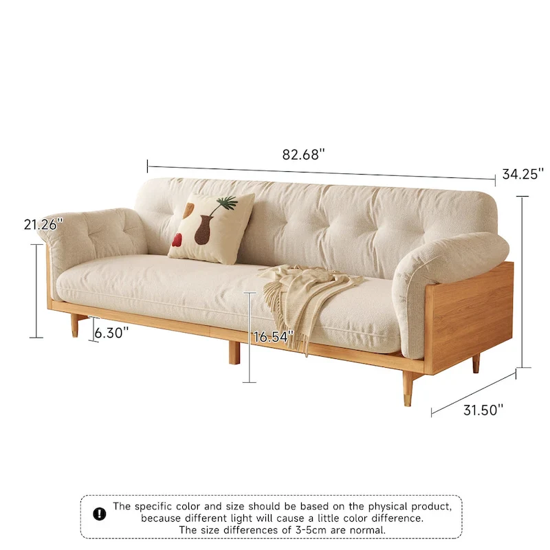 JASIWAY Modern 3-Seat Upholstered Cotton Linen Sofa,Beige