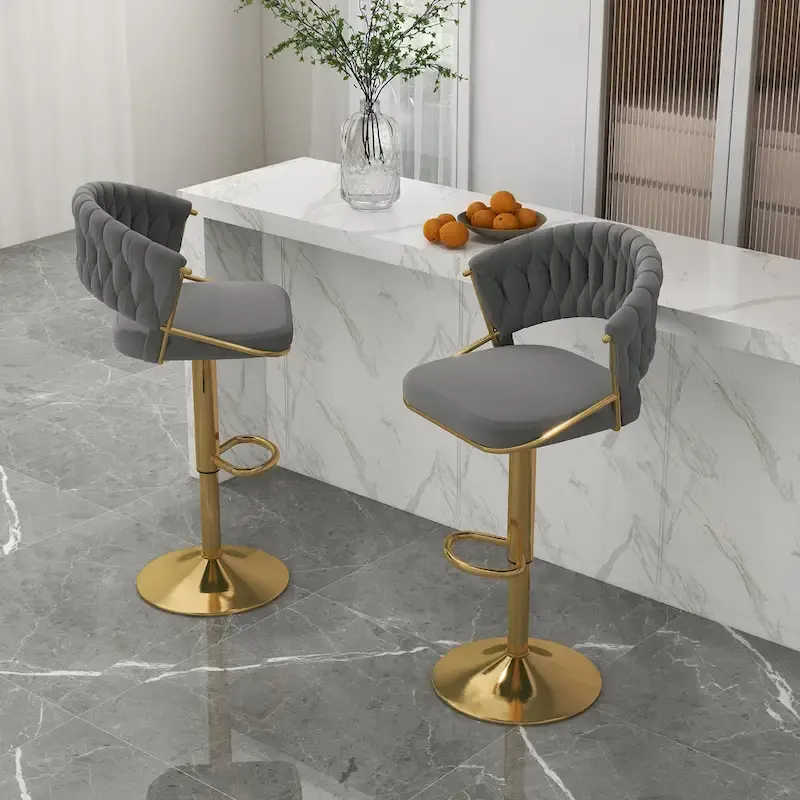 Set of 2 Bar Stool Adjustable Height with Swivel Seat