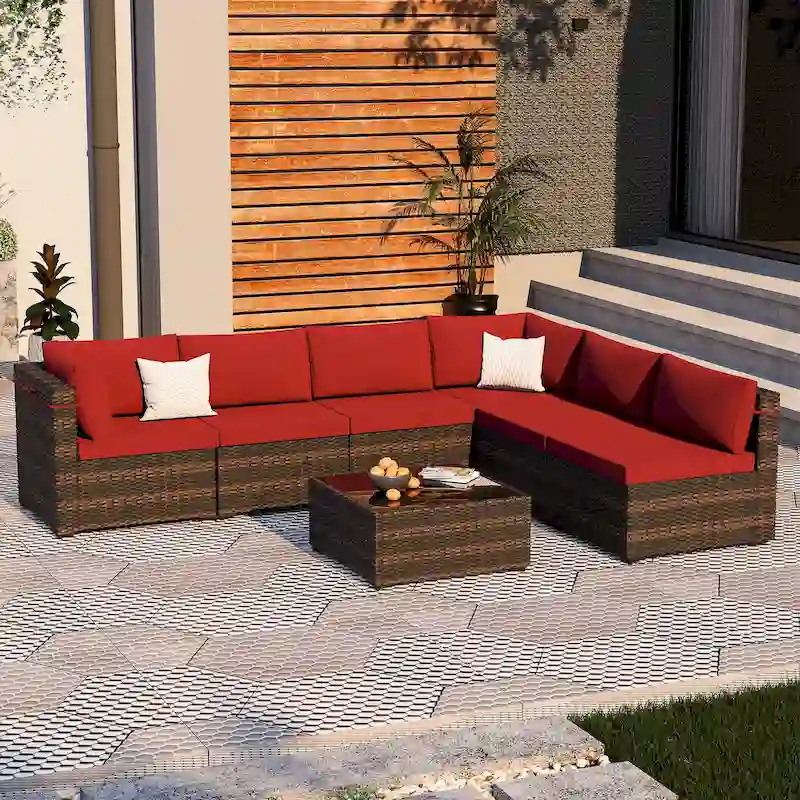 UPHA Cushioned 7-piece Conversation Sectional Patio Group Furniture