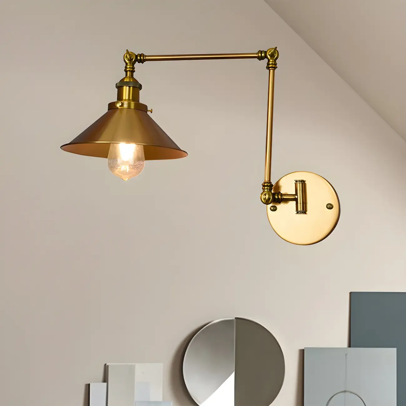 Industrial Brass Swing arm Wall Lamp Fixture for Indoor