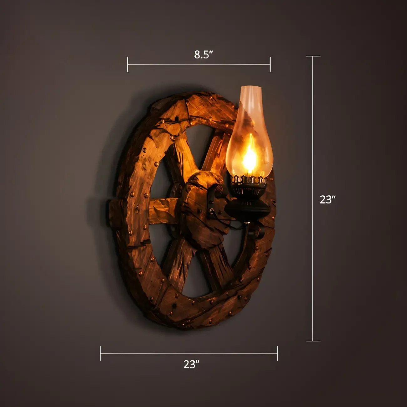 Industrial Distressed Wood Glass Black Wall Lantern Light