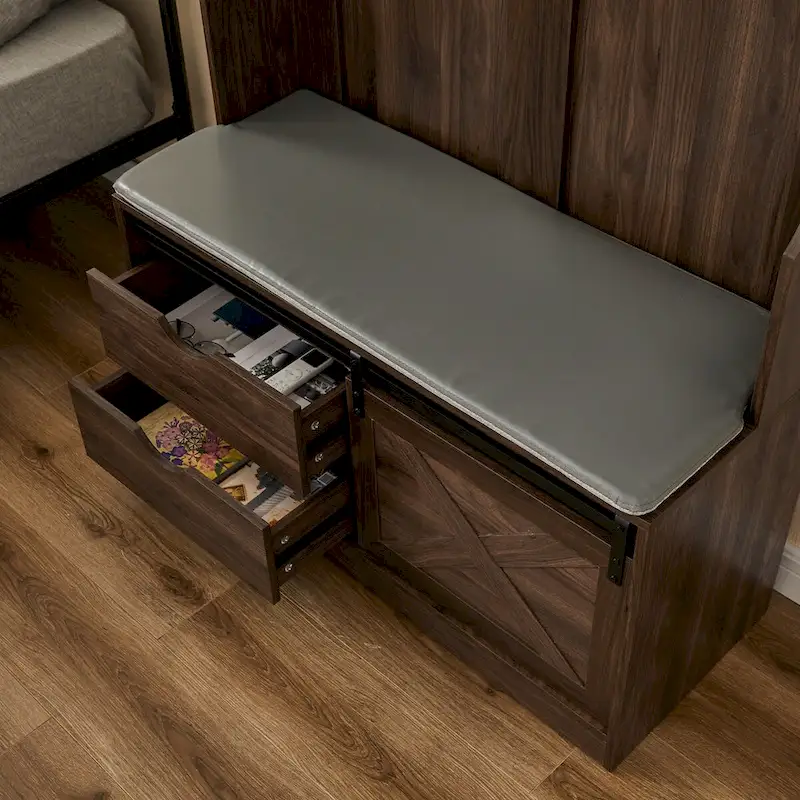 Hall Tree with Coat Rack, Bench, Drawers