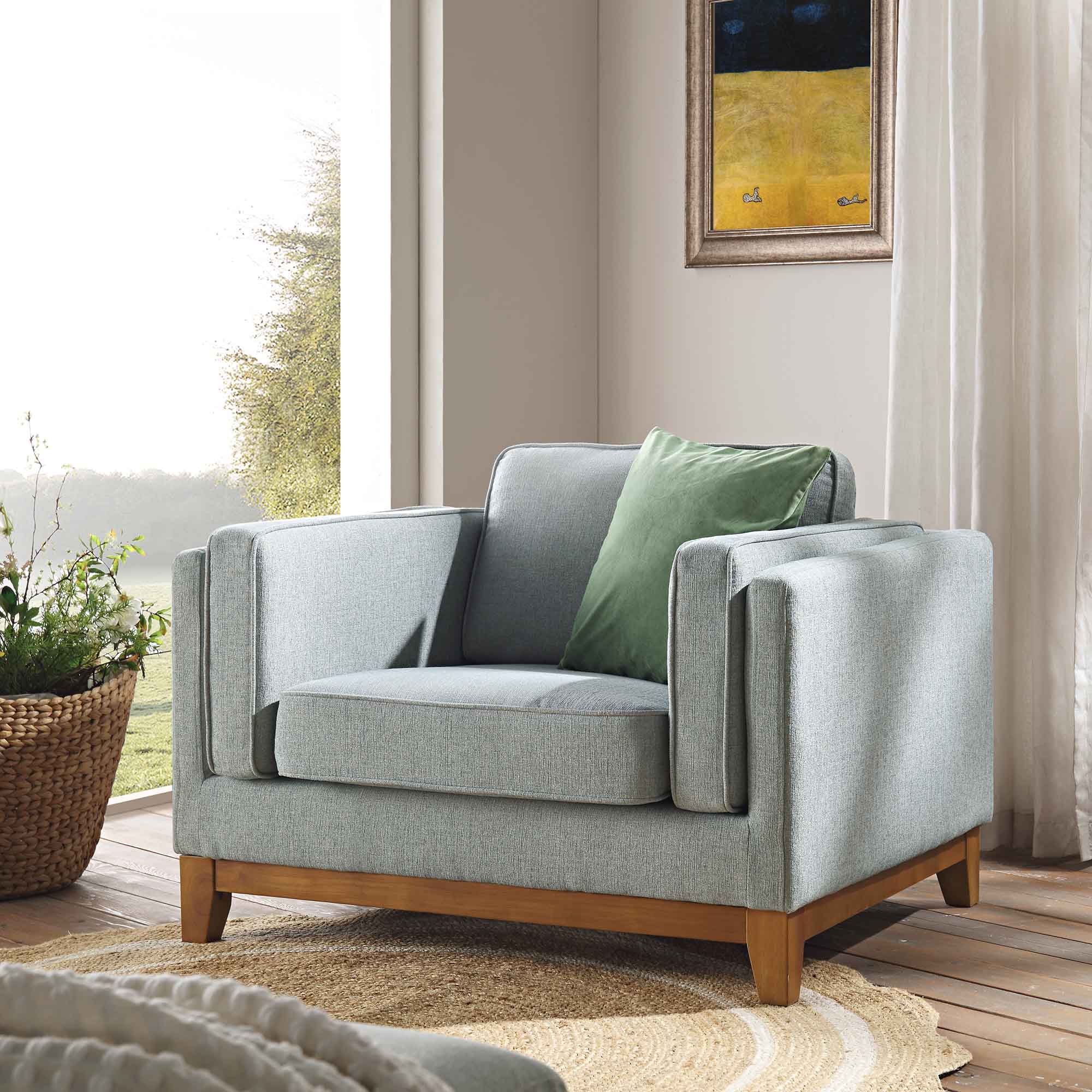 Sage Fabric Sofa, 1-Seater