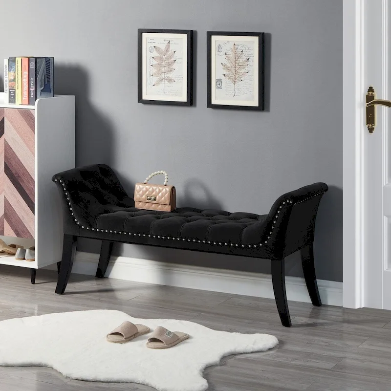 Upholstered Footrest Stool Rectangular Velvet fabric Accent Bench - 50.00L * 18.50W * 24.50H