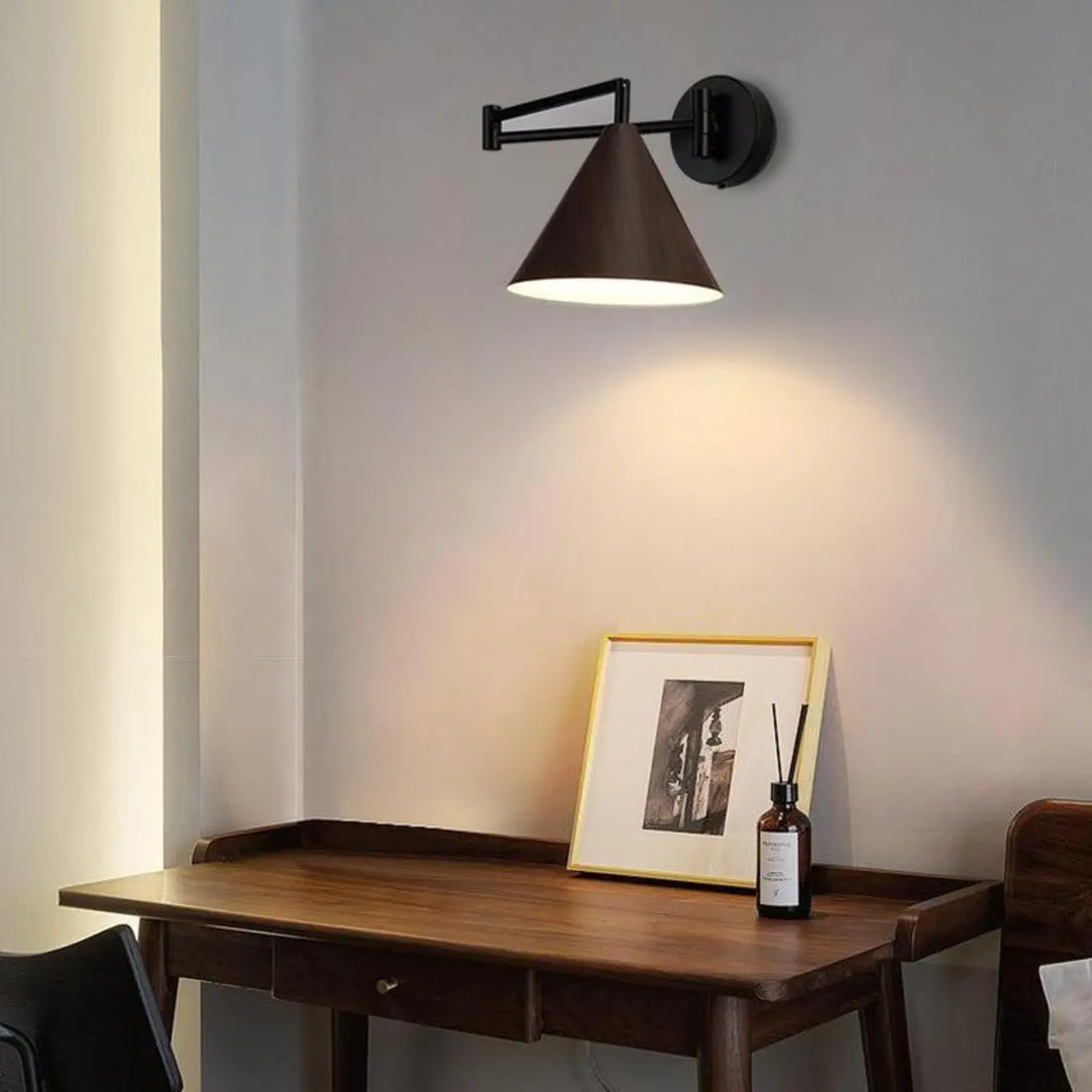 Industrial Cone-Shaped Swing Arm Wall Light for Reading Area