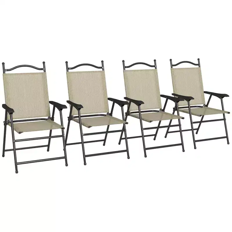 Okak Patio Camping Chairs with Armrests Set of 4, Foldable Chairs with Breathable Mesh Seat, Stadium Chair for Lawn, Hiking, Picnics