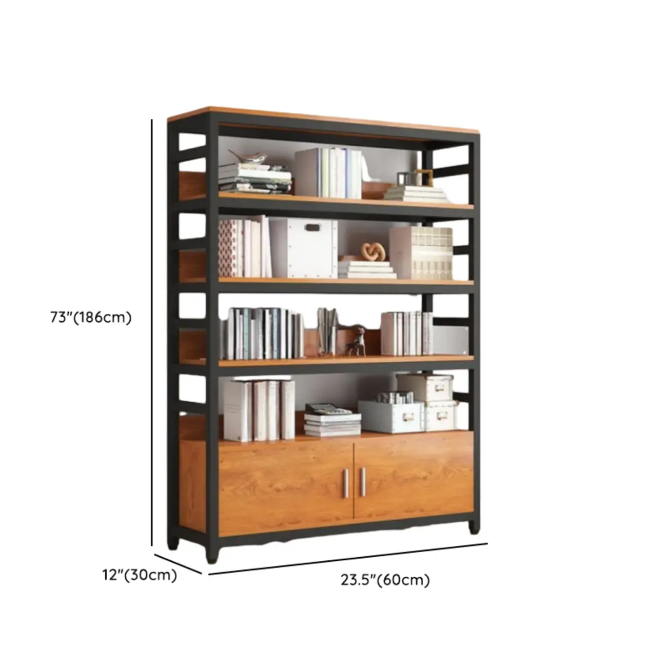 Brown Multi-Shelf Wooden Vertical Bookcase with Cabinet
