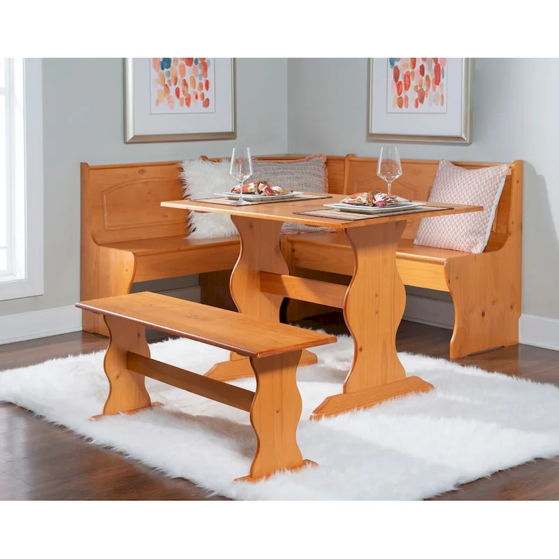 Linon Riki Honey Pine 3-piece Breakfast Nook Dining Set